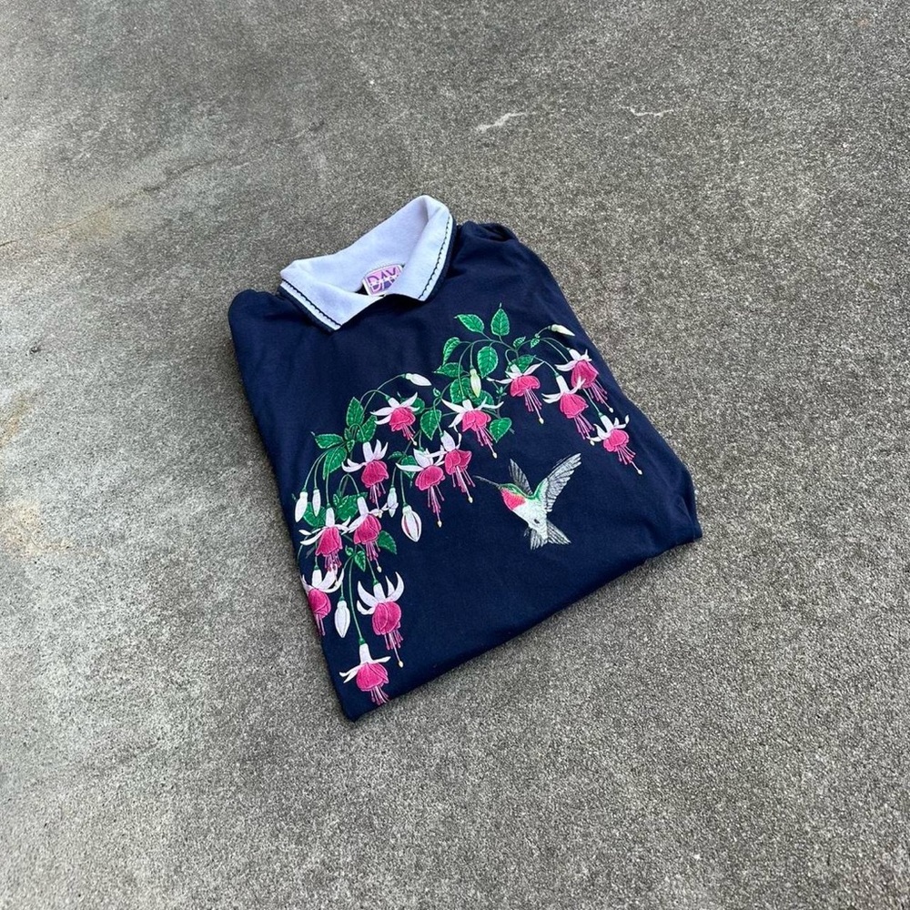 Vintage Single Stitch Floral Collared Grandma Tee